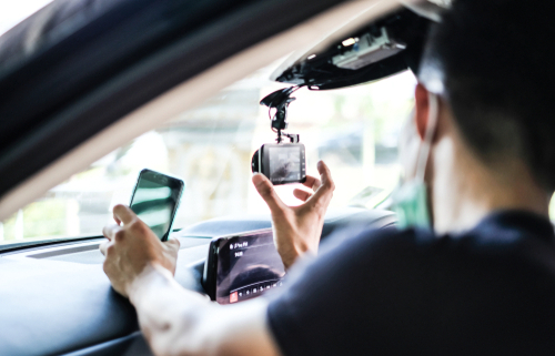 Dashboard camera recording an automobile accident on a Florida road, dashcam car accident claim